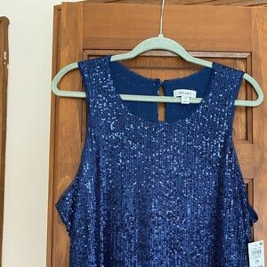 Navy Sequin Sleeveless Party Top